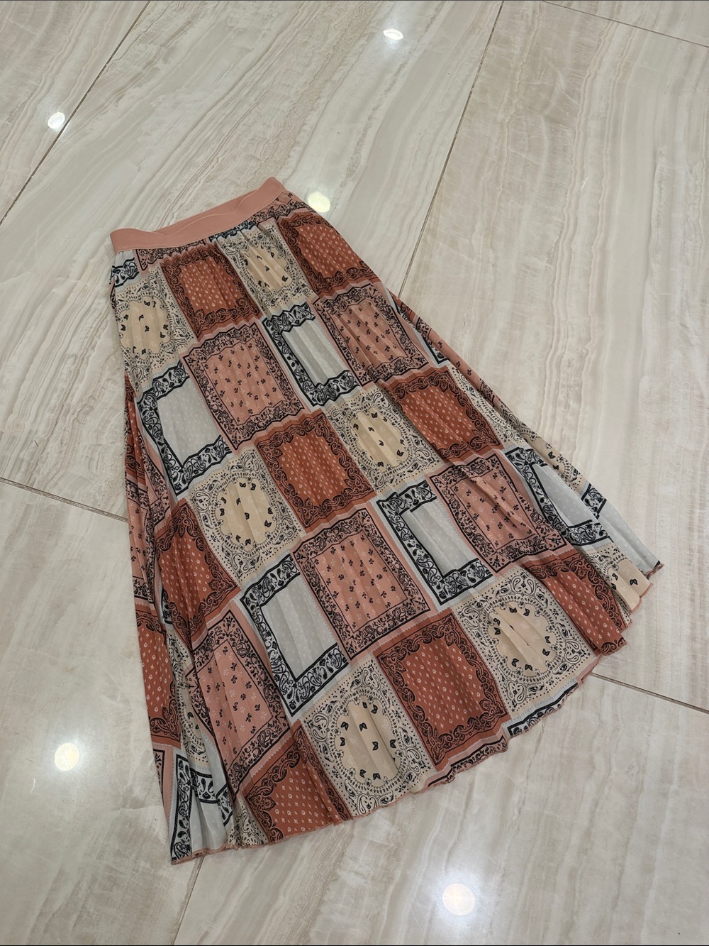 Boho Patchwork Maxi Skirt in Dusty Rose and Cream